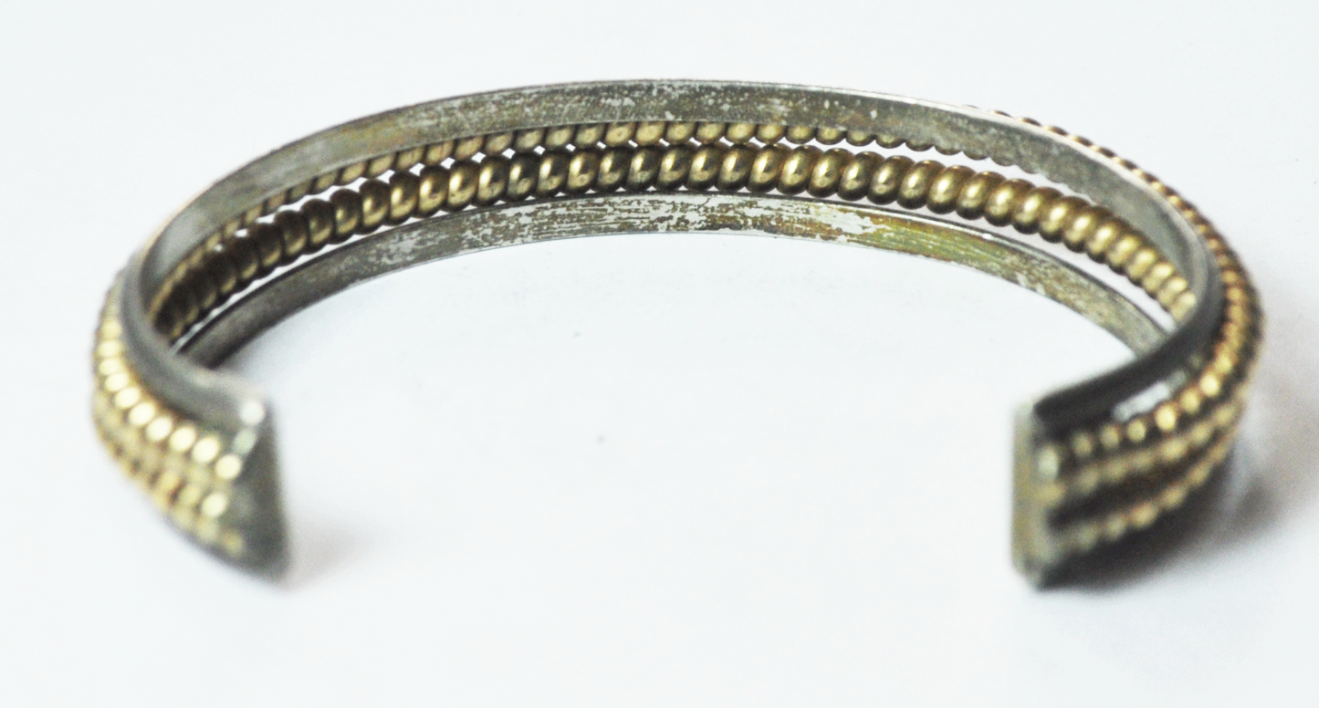 Sterling Silver Two Tone Cuff Bracelet Double GF Twist Center 13mm 7" Wrist