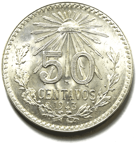1921 Mexico Estados Unidos Mexicanos Fifty Centavos 50c Silver Coin KM#447