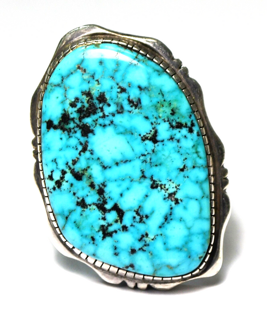 Sterling Silver Large Turquoise Ring 44mm Sun Size 11   30g Embossed Wide Band