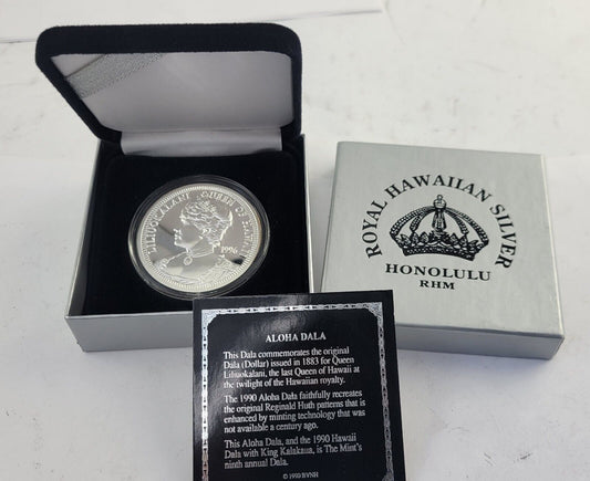 1996 Aloha Dala Queen Liliuokalani RHM Mint 1oz. Fine Silver .999 Boxed w/COA