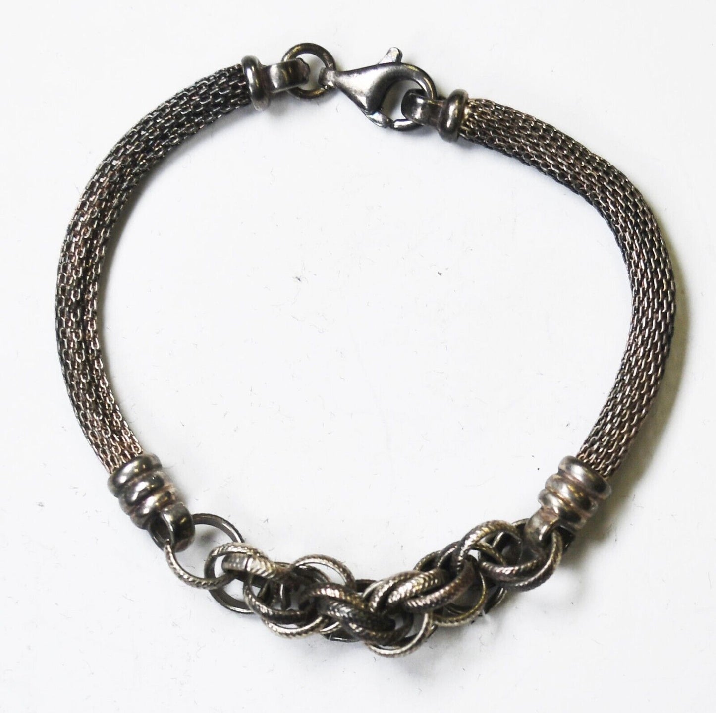 Sterling Silver Mesh Multi Hoop Center Chain Bracelet 8mm 7.5"