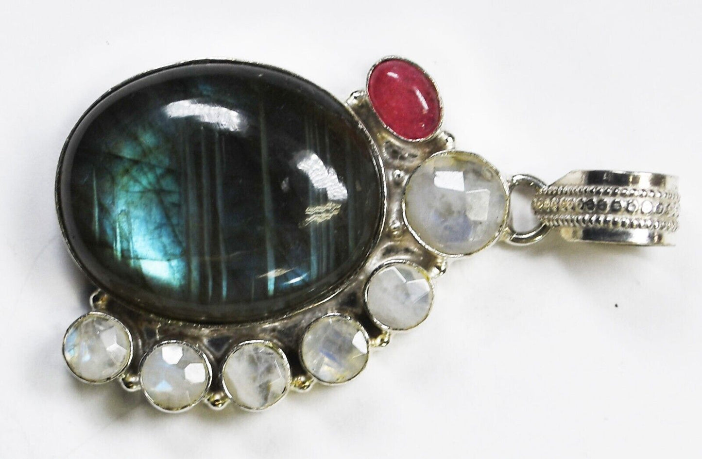 Sterling Silver Labradorite Crackle Quartz Pendant 51mm x 29mm