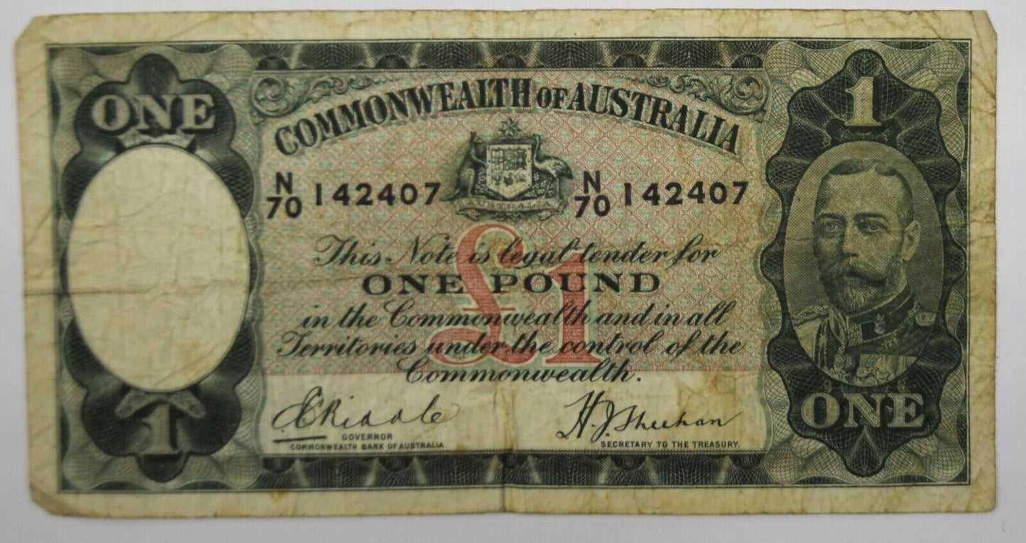 1933-38 One Pound Common Wealth of Australia Banknote N70 142407