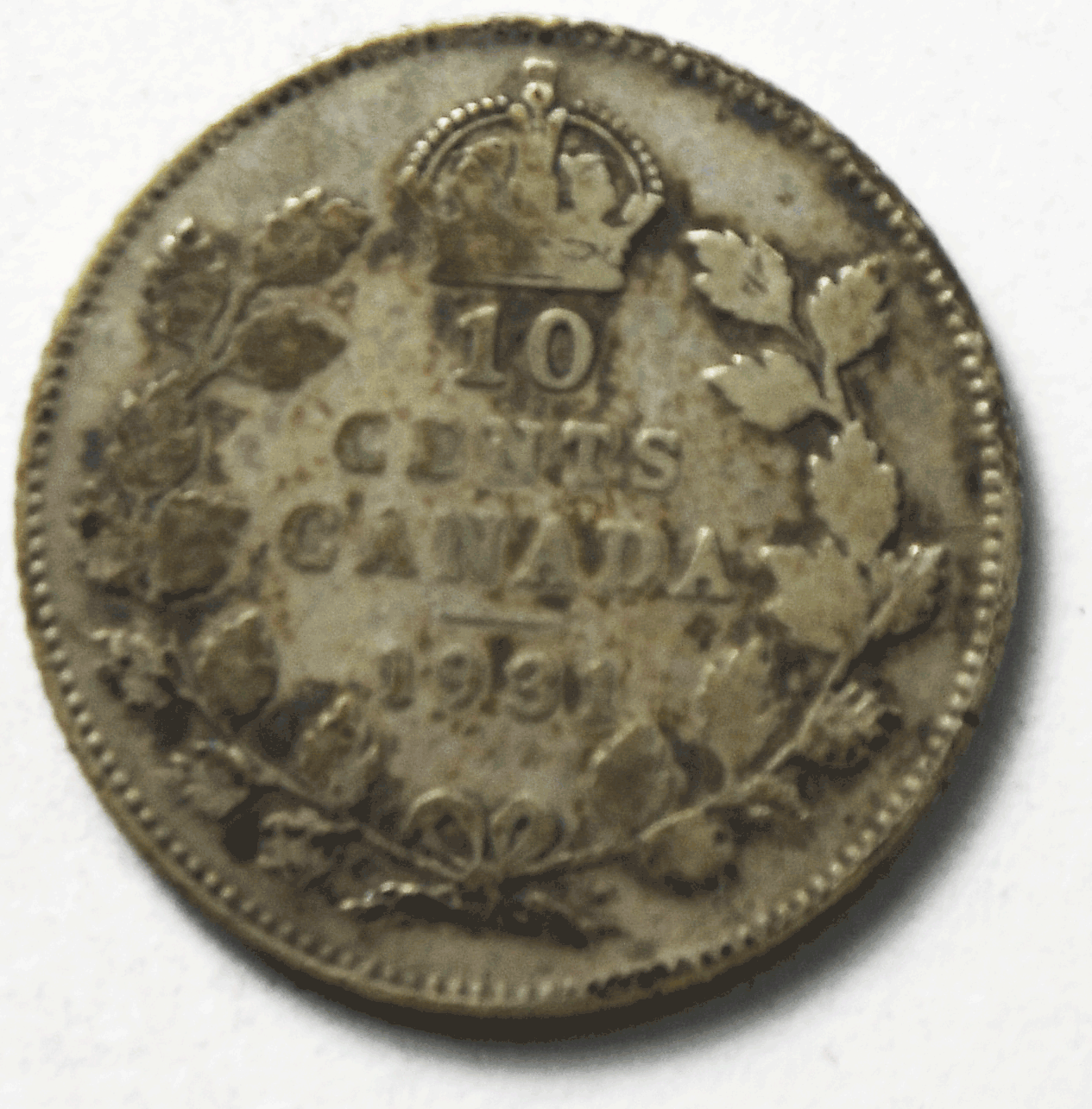 1931 Canada 10c Ten Cents Silver Coin Dime KM# 23a