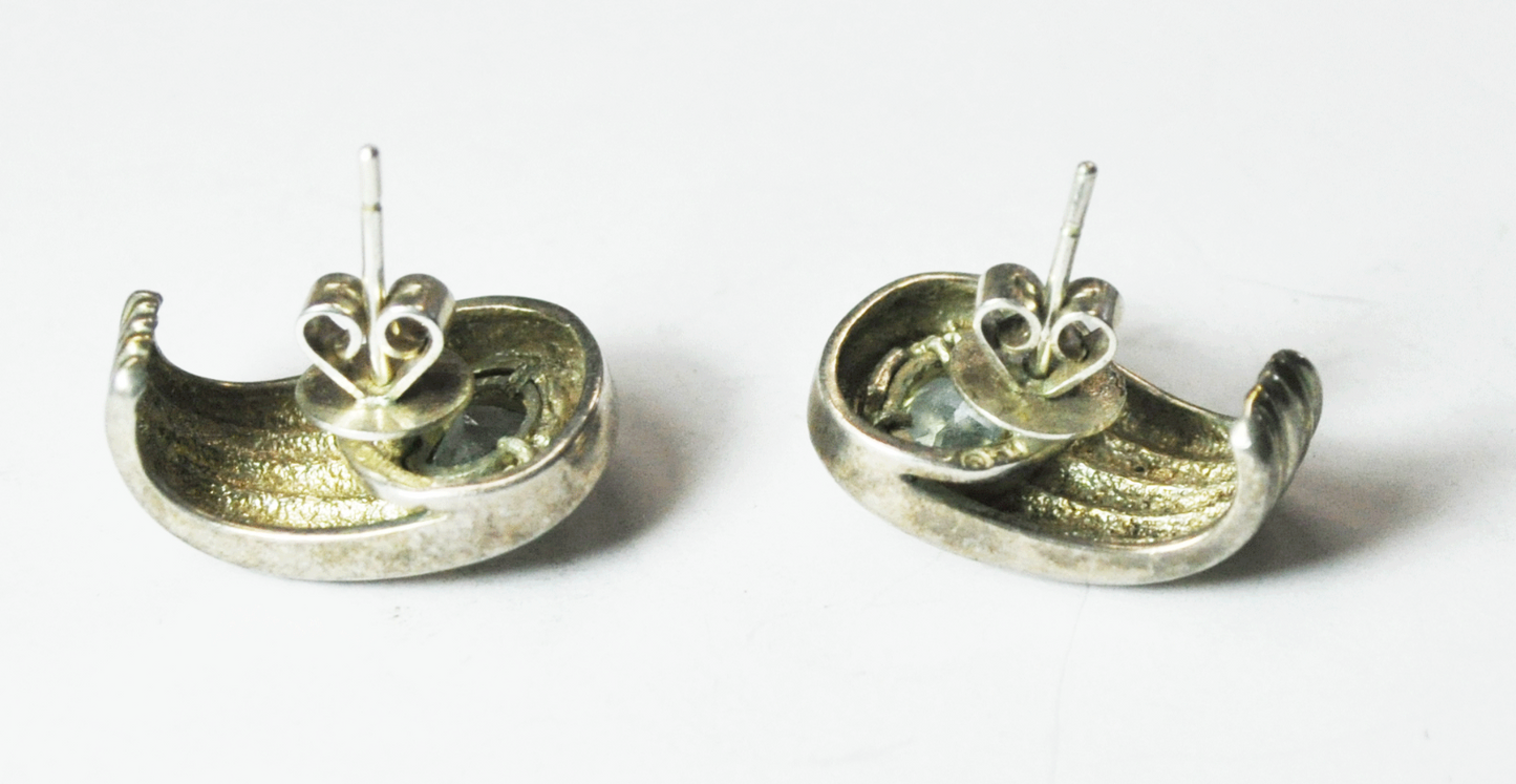 Sterling Silver Signed I.L. Designer Two Tone Topaz Earrings 23mm x 14mm