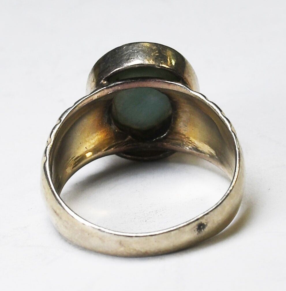 Sterling Silver Oval Larimar Stepped Edge 15mm Ring Size 9