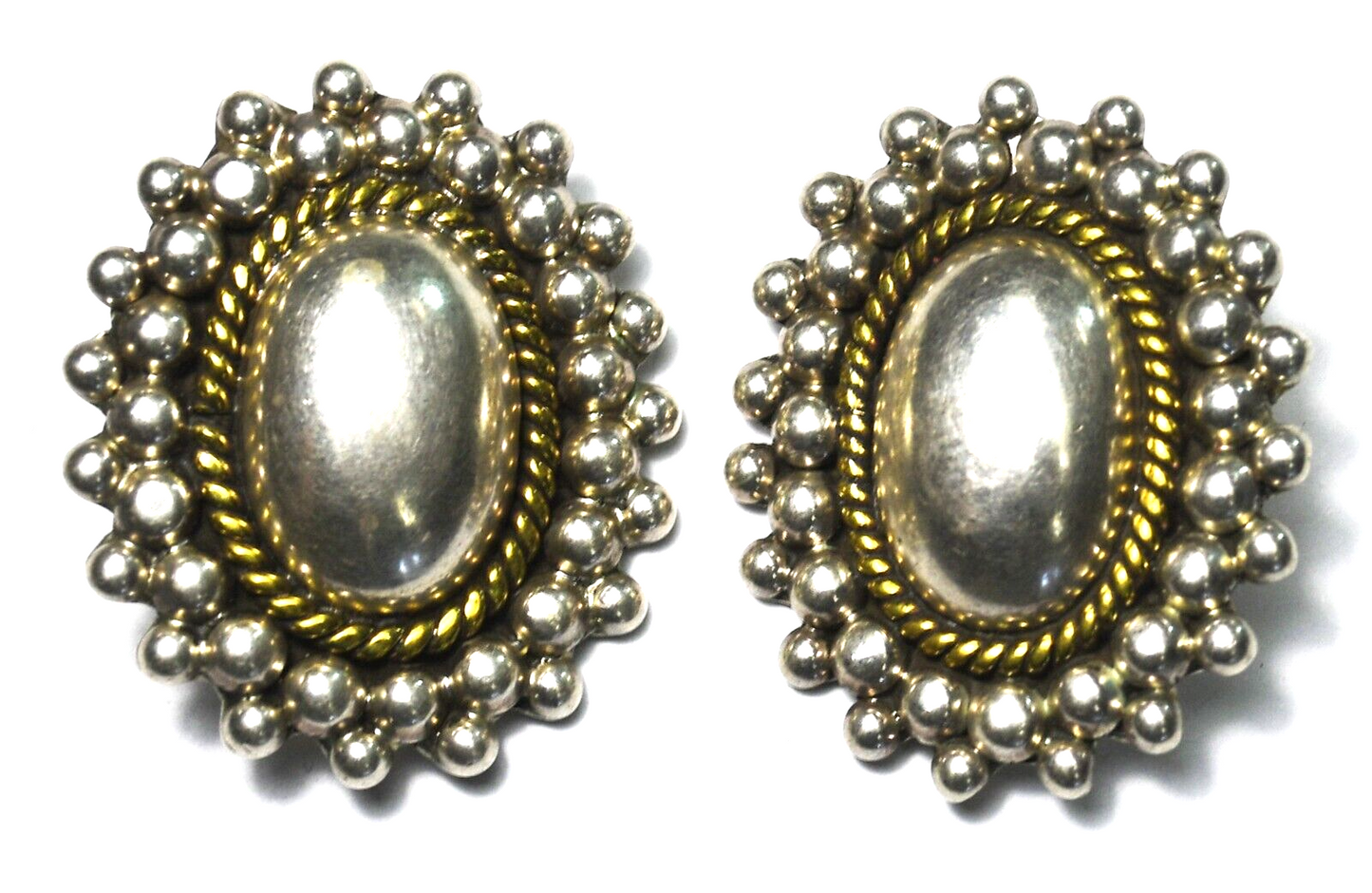 Sterling Silver Two Tone Oval Dot Halo Clip On Earrings 35mm x 30mm