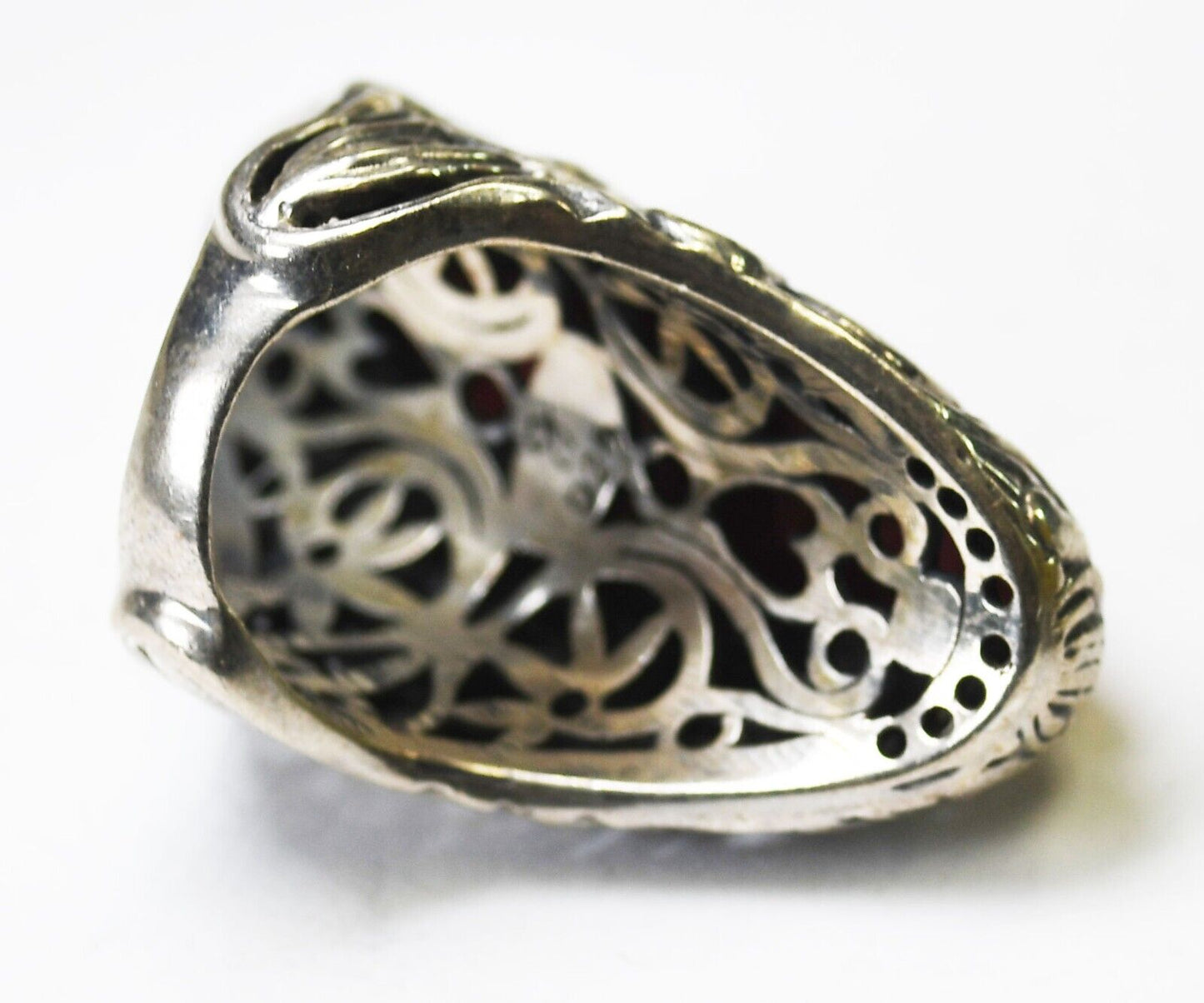 Sterling Silver Signed G Large Red Jasper Bali Ring 47mm Size 9