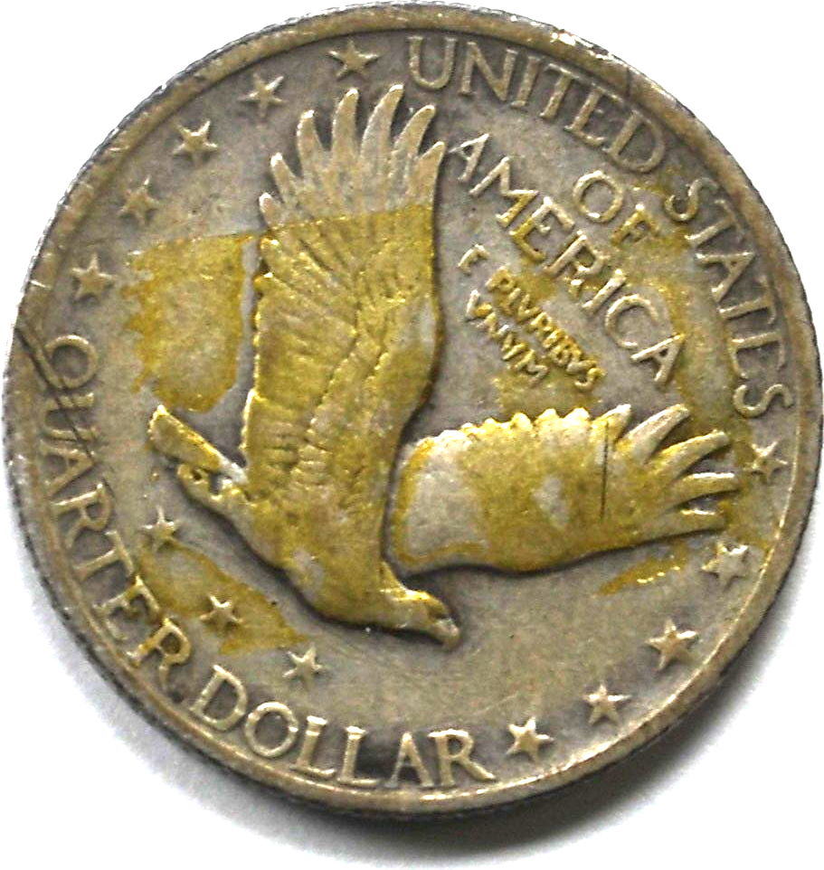 1923 25c Standing Liberty Silver Quarter Philadelphia Adhesive Reverse