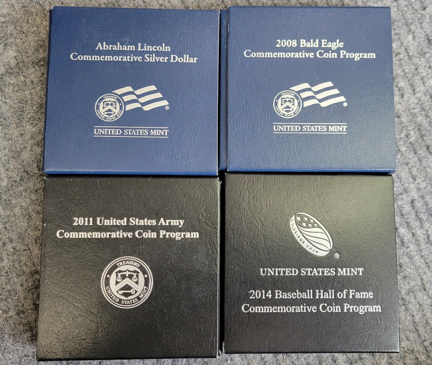 US Mint 2008, 09, 11, 14 Commemorative Silver $1 Eagle, Army, Lincoln, Baseball
