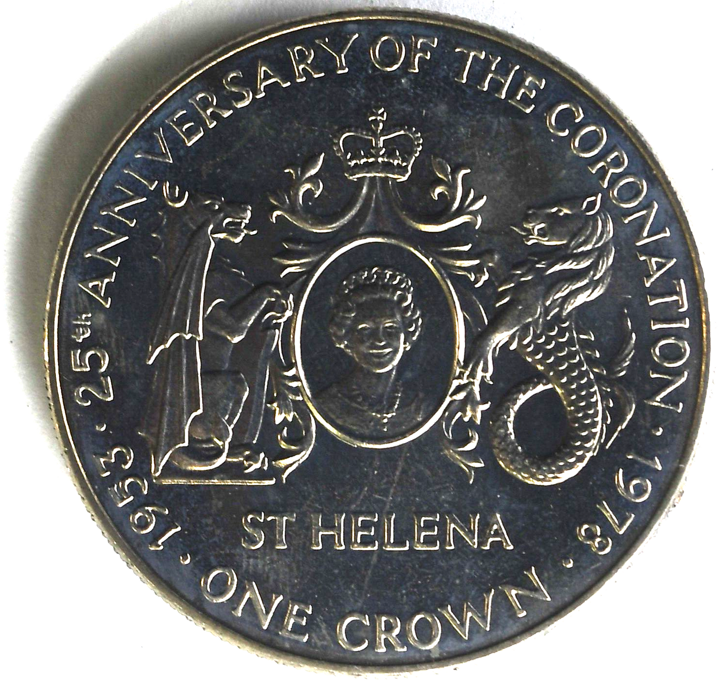 1978 Saint Helena One Crown 25 Pence Copper Nickel Coin KM# 7