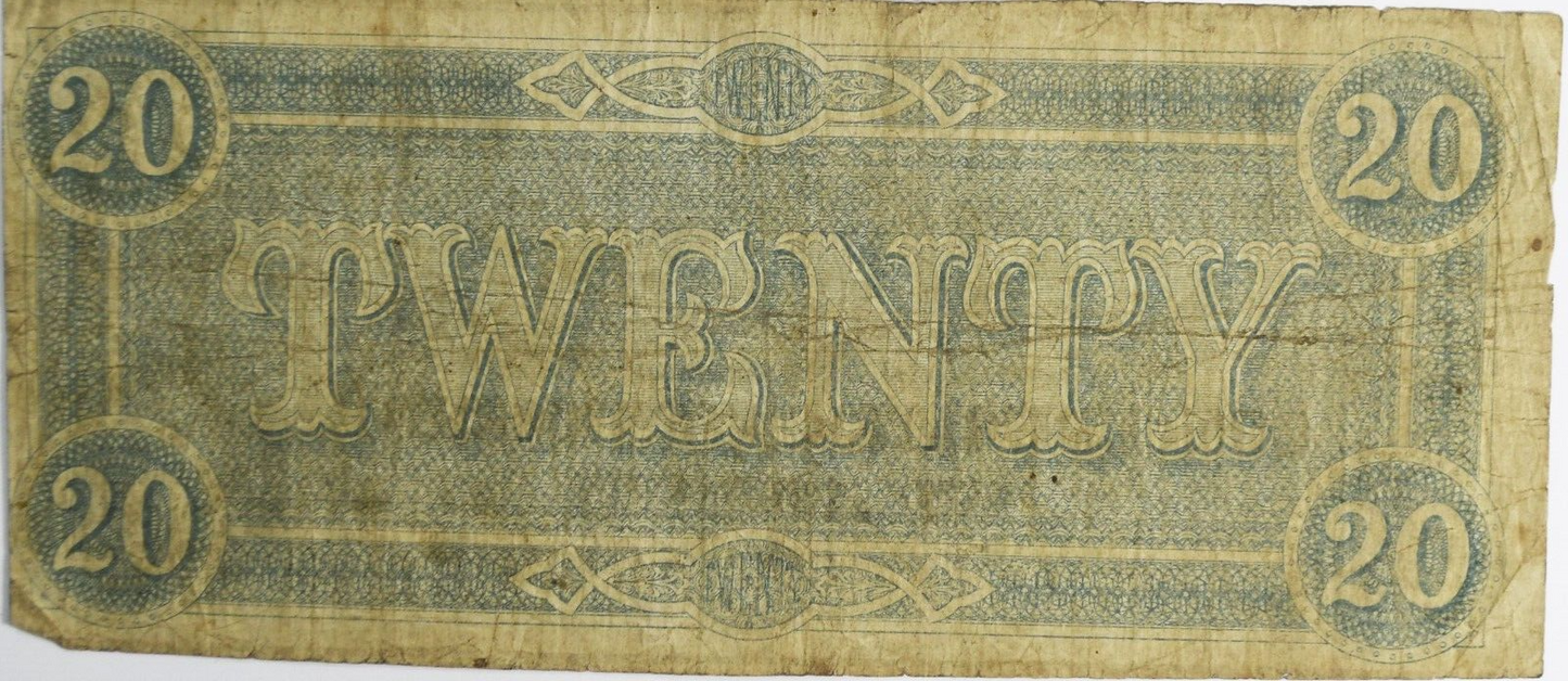 1864 $20 Confederate Note Currency Twenty Dollars CS-67 February 17th