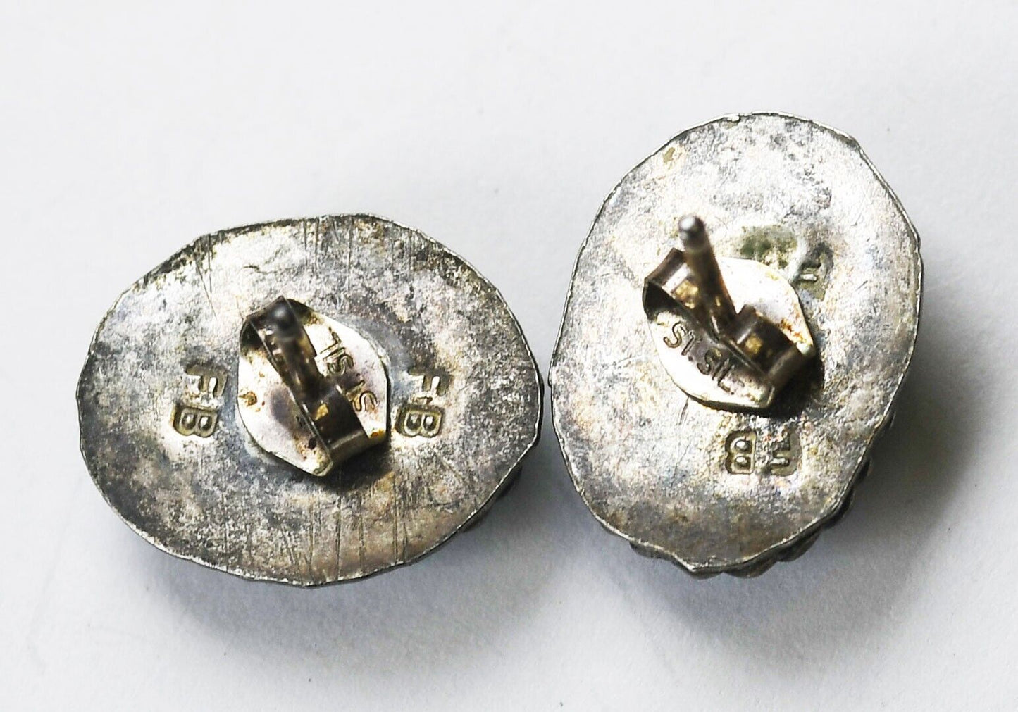 Sterling Silver Fred Baca Turquoise Oval Stud Earrings 15mm x 12mm