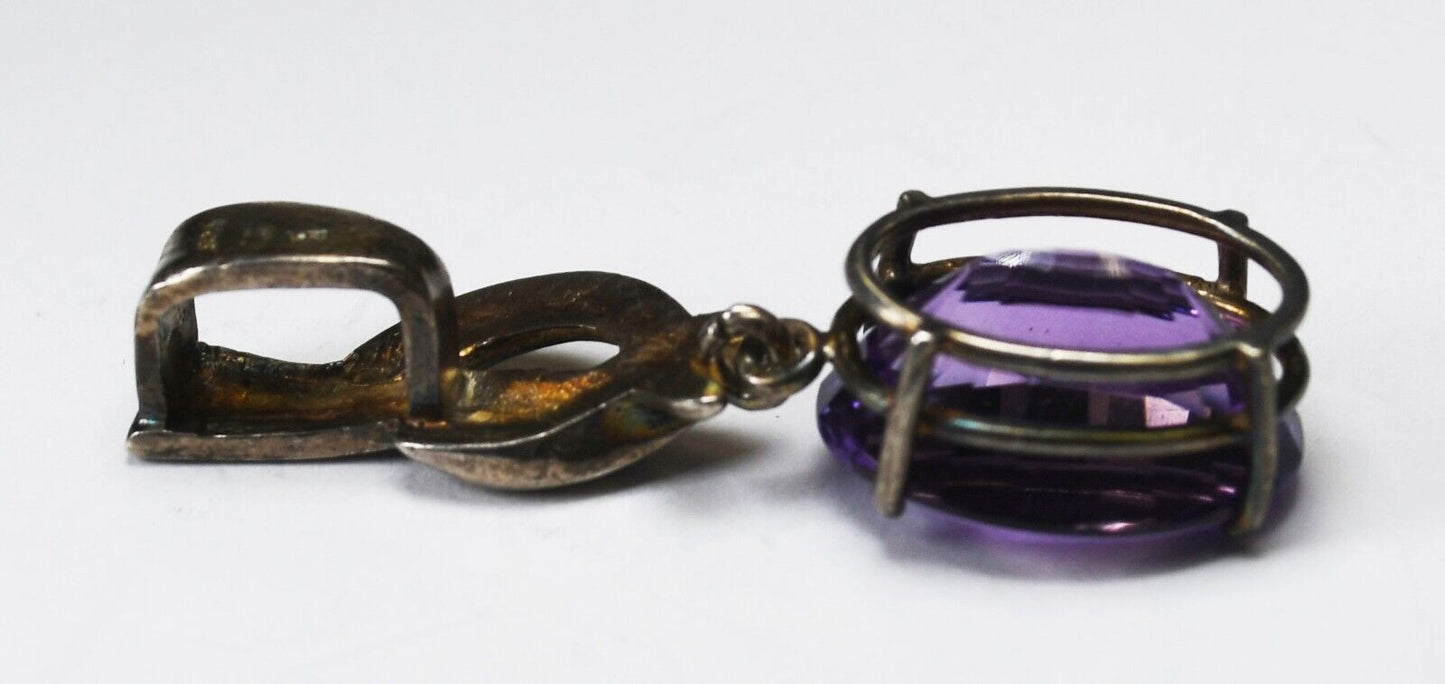 Sterling Turquoise Purple Amethyst Dangle Pendant 40mm x 12mm