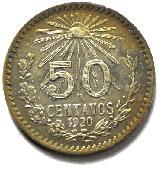 1920 Mexico Estados Unidos Mexicanos Fifty Centavos 50c Silver Coin KM#447