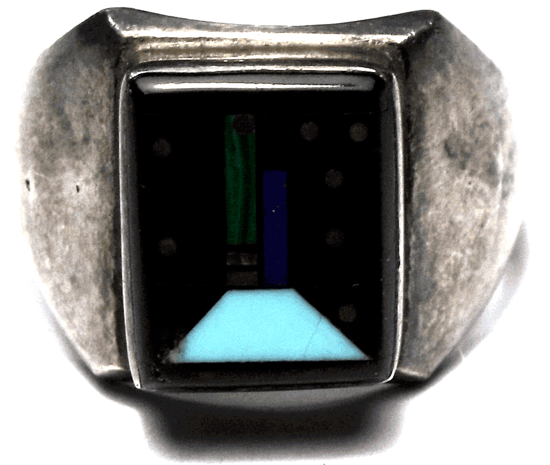 Sterling Silver CT Micro Inlay 15mm Ring Size 9 Turquoise Onyx Malachite