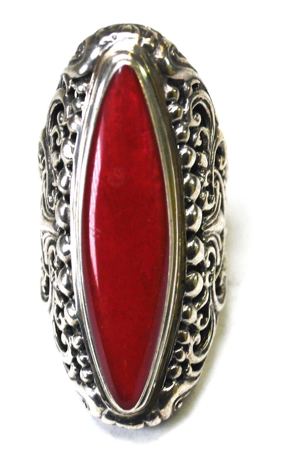Sterling Silver Signed G Large Red Jasper Bali Ring 47mm Size 9