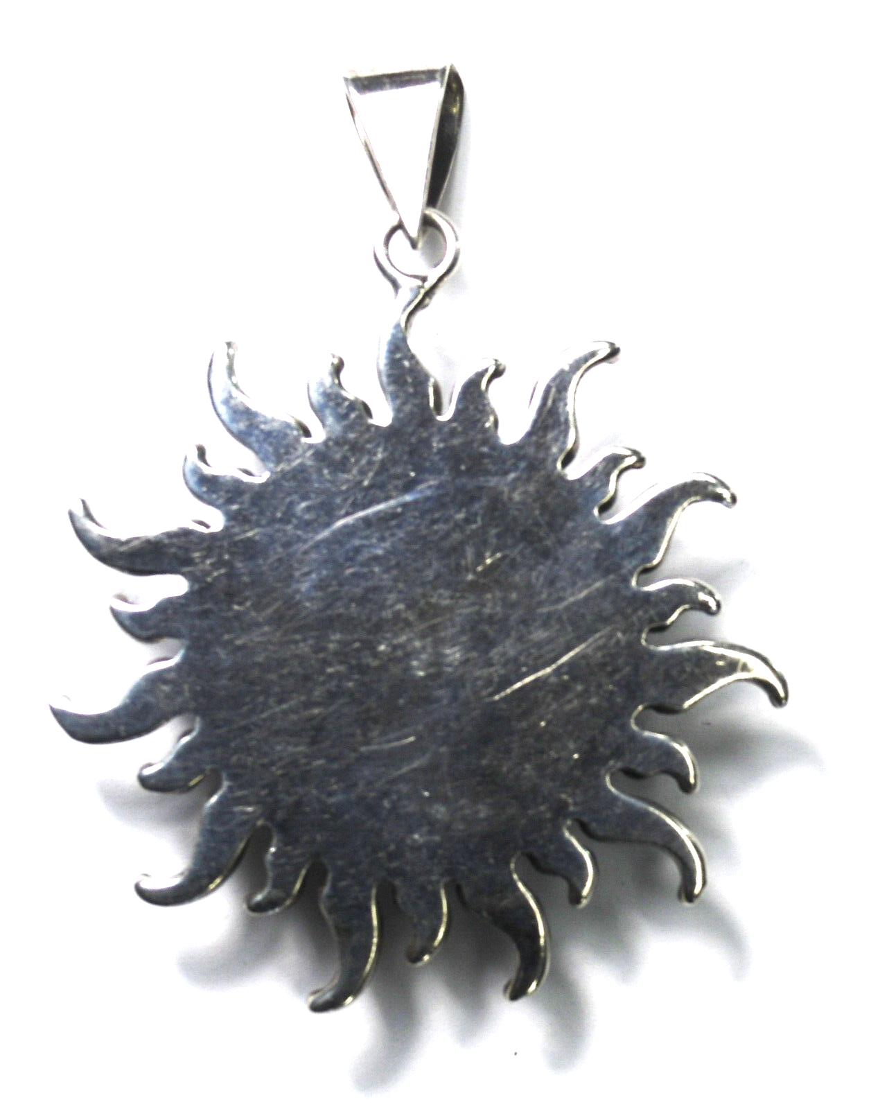 Sterling Silver Mexico Black Round Onyx Sun Pendant 66mm x 51mm