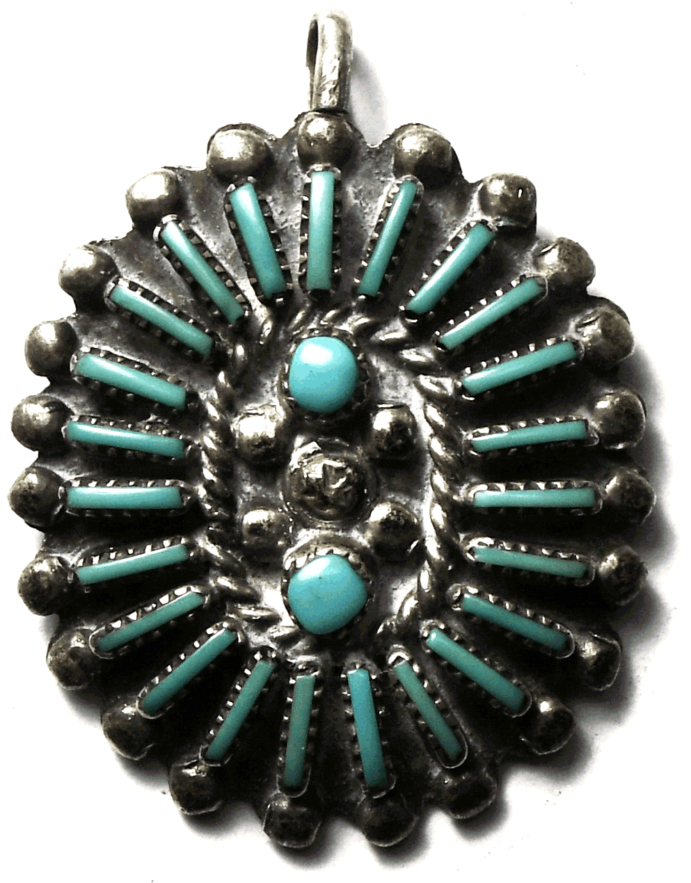 Sterling Silver HM Petit Point Turquoise Oval Pendant 24mm x 22mm