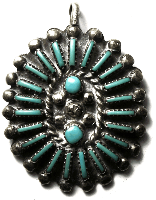 Sterling Silver HM Petit Point Turquoise Oval Pendant 24mm x 22mm