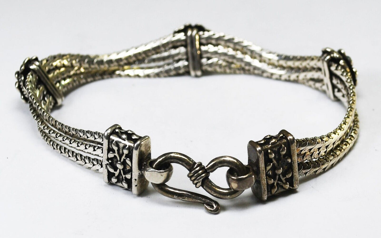 Sterling Silver Triple Franco Chain Flower Bracelet 11mm 7.5"