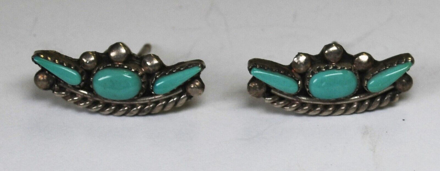 Sterling Silver Petit Point Turquoise Crescent Earrings 18mm x 8mm