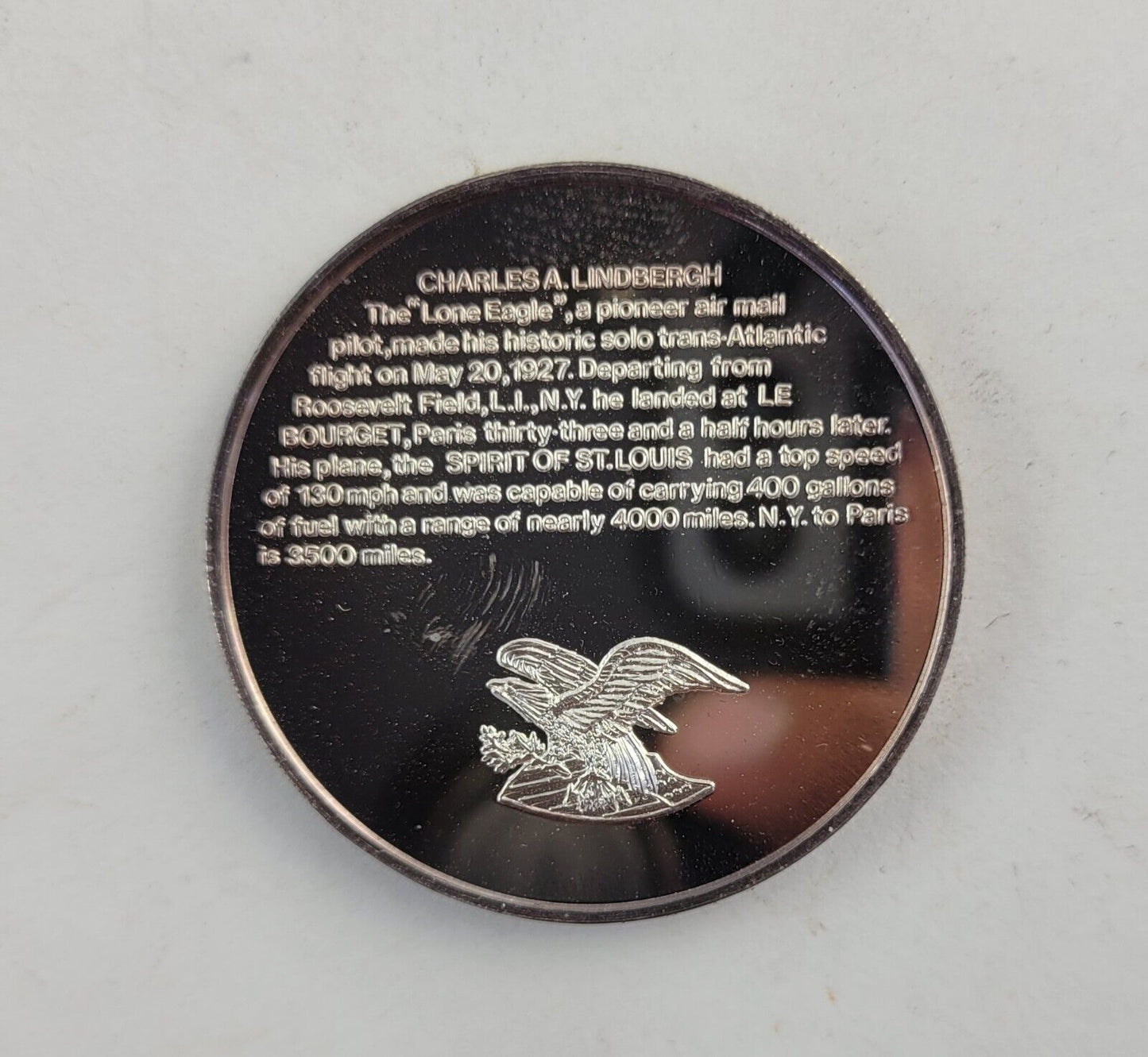 Charles A. Lindbergh 50th Anniversary 1oz .999 Fine Silver Trans-Atlantic Flight