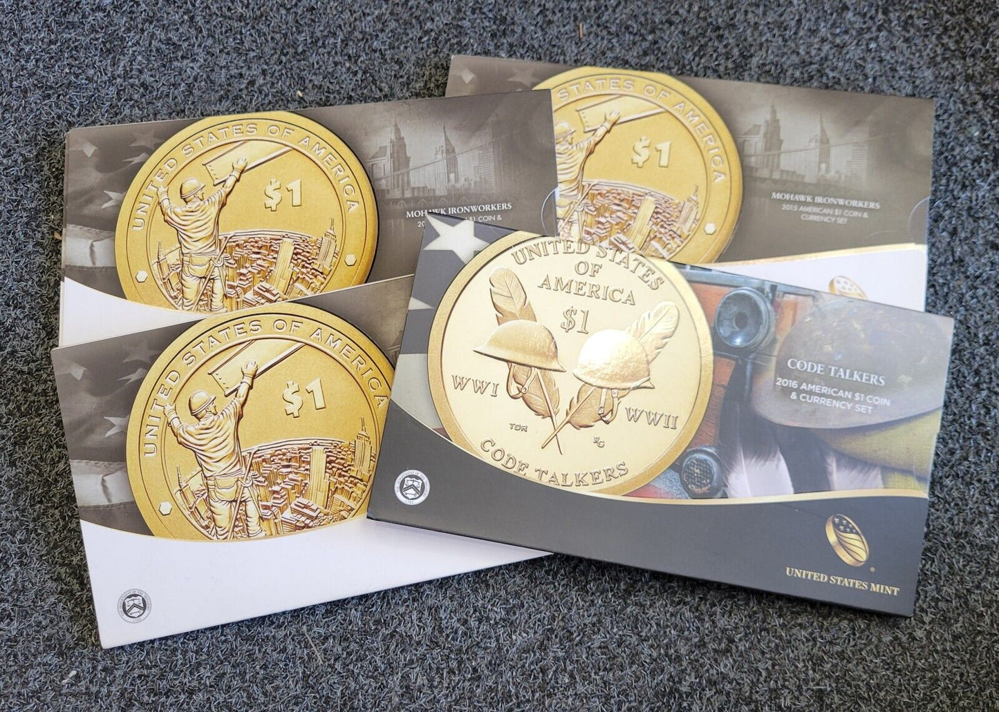 2015 & 2016 Mohawk Ironworkers, Code Talkers American $1 Coin & Currency Sets