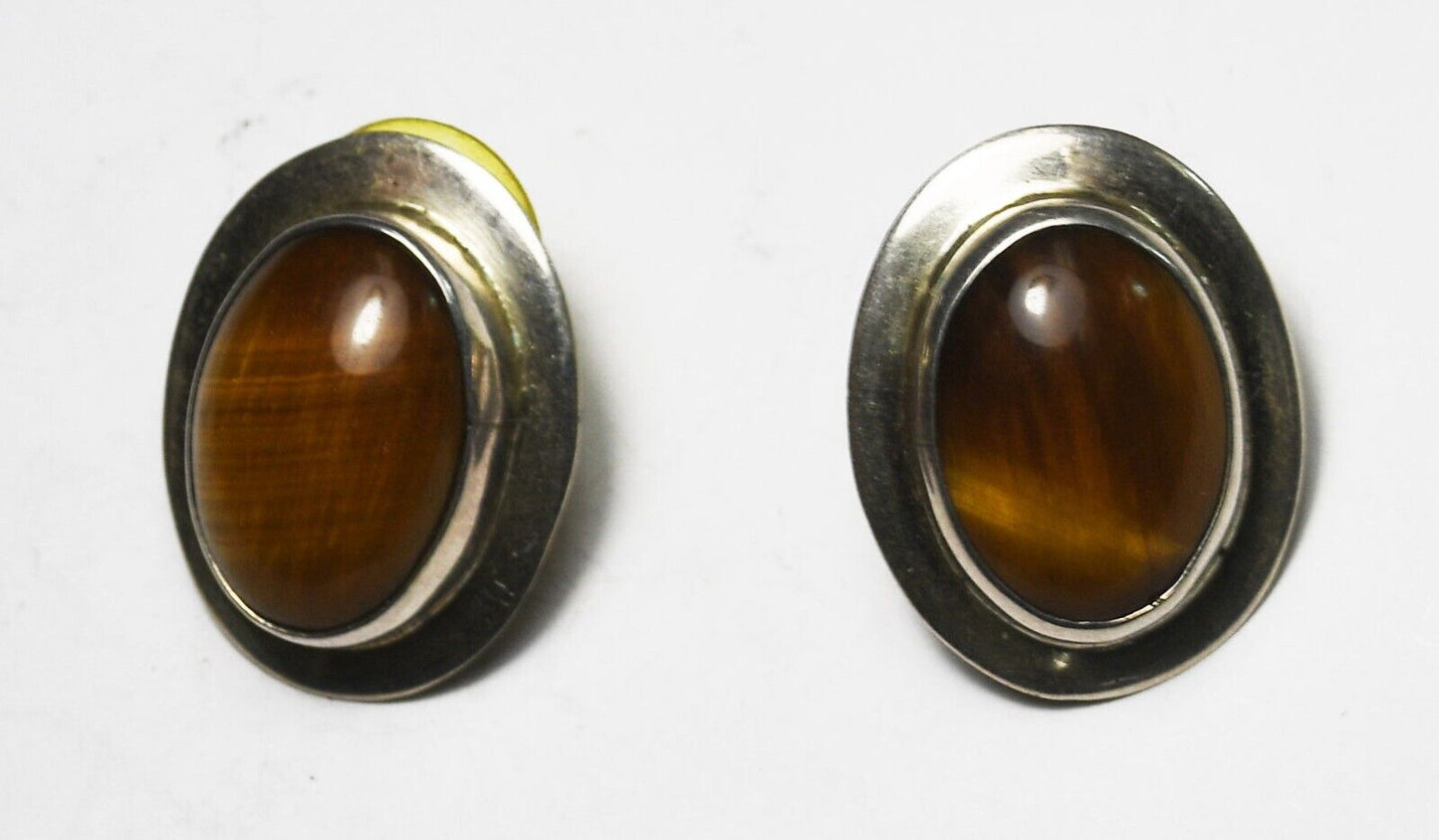 Sterling Silver Oval Tiger's Eye Oval Stud Earrings 25mm x 19mm