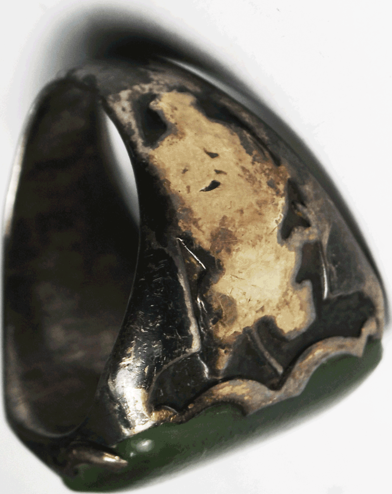 Antique Ostby Barton Silver 2 Tone Biker Rectangle Green Jade Ring 22mm Size 11