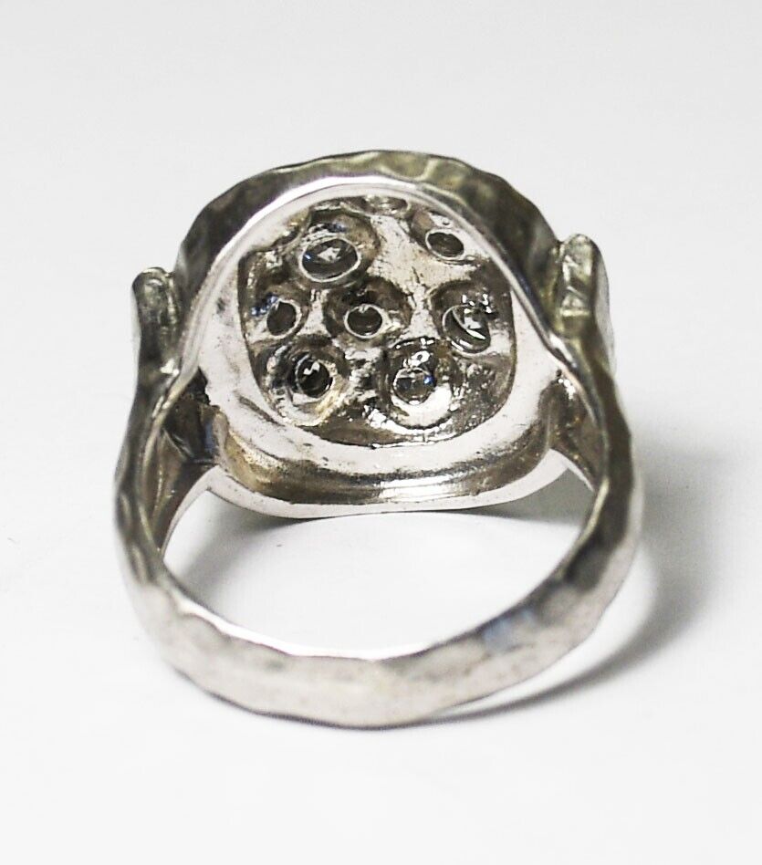 Sterling Silver Domed Hammered CZ Ring 19mm Size 8