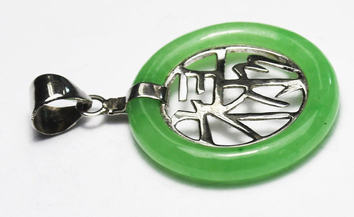 Sterling Silver Jade Disc Good Luck Pendant 33mm x 23mm