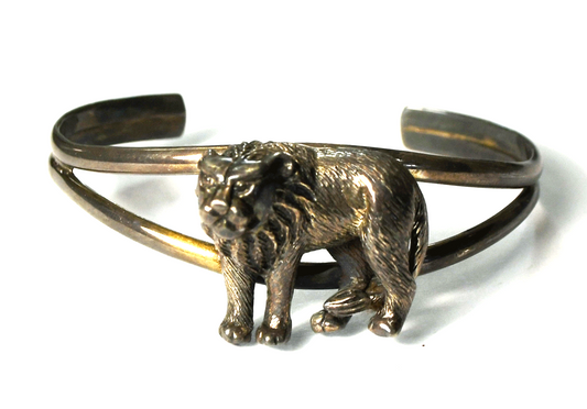 Sterling Silver Lion Split 23mm Cuff Bracelet 6-3/4" Wrist