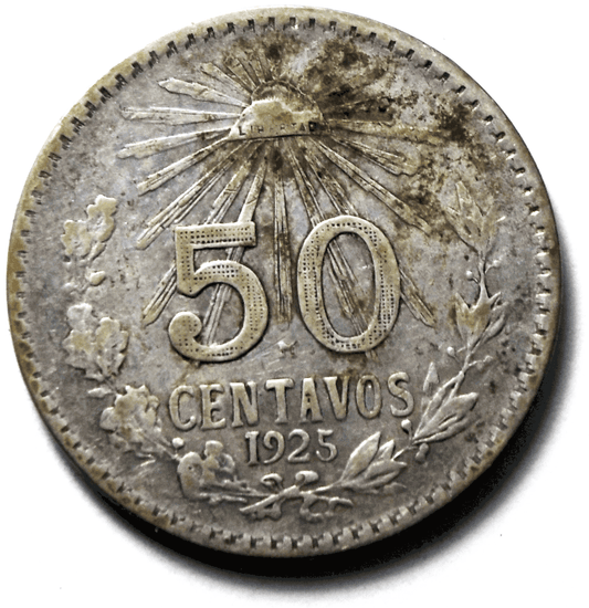 1925 Mexico Estados Unidos Mexicanos Fifty Centavos 50c Silver Coin KM#447