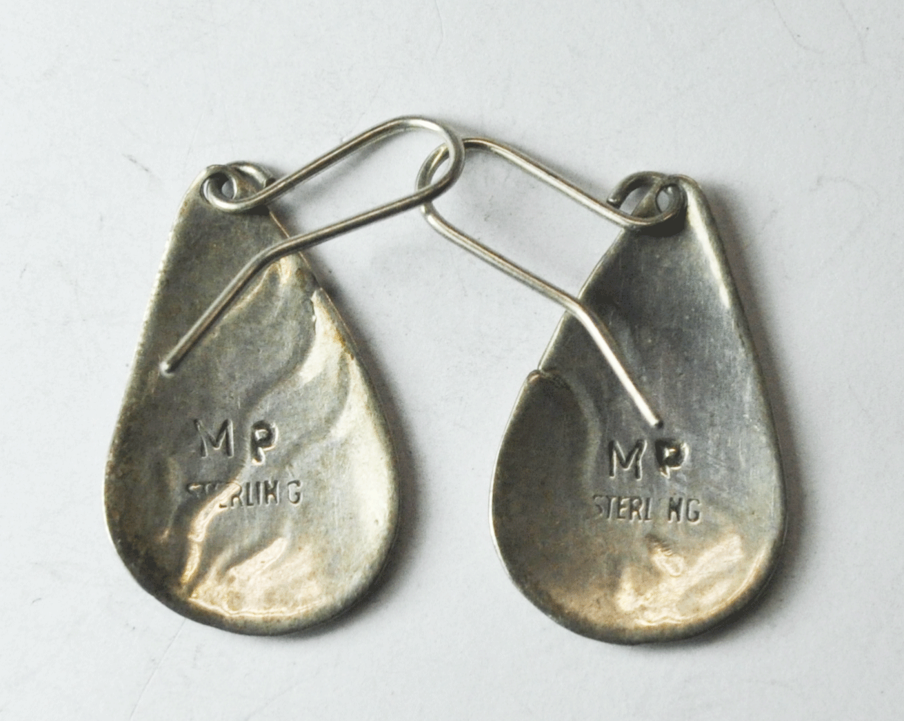 Sterling Silver Teardrop Wave Stripe Earrings Hook Dangle 1-3/8" x 19mm