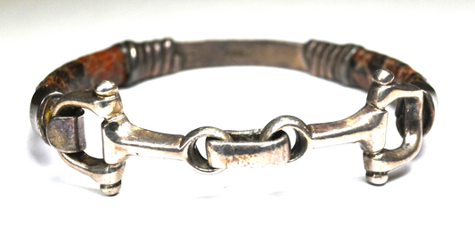 Sterling Silver Leather Latch Hinge Small Bangle 18mm Bracelet