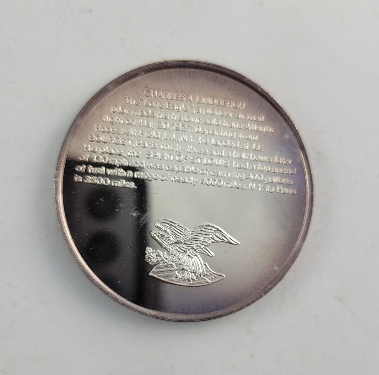 Charles A. Lindbergh 50th Anniversary 1oz .999 Fine Silver Trans-Atlantic Flight