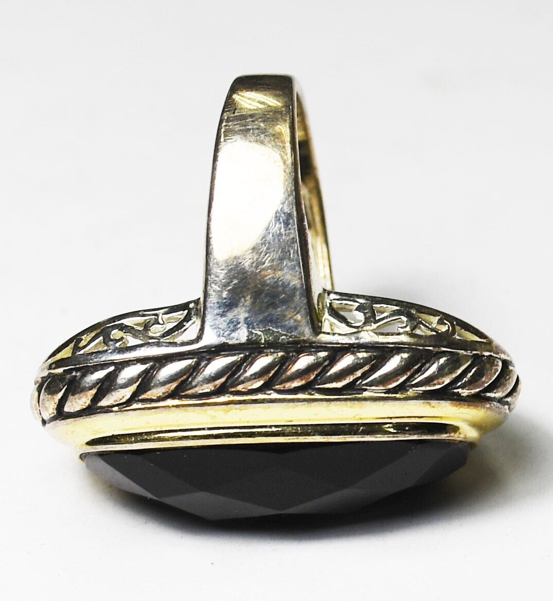 Sterling Silver Two Tone Faceted Onyx Ring 31mm Band Size 7