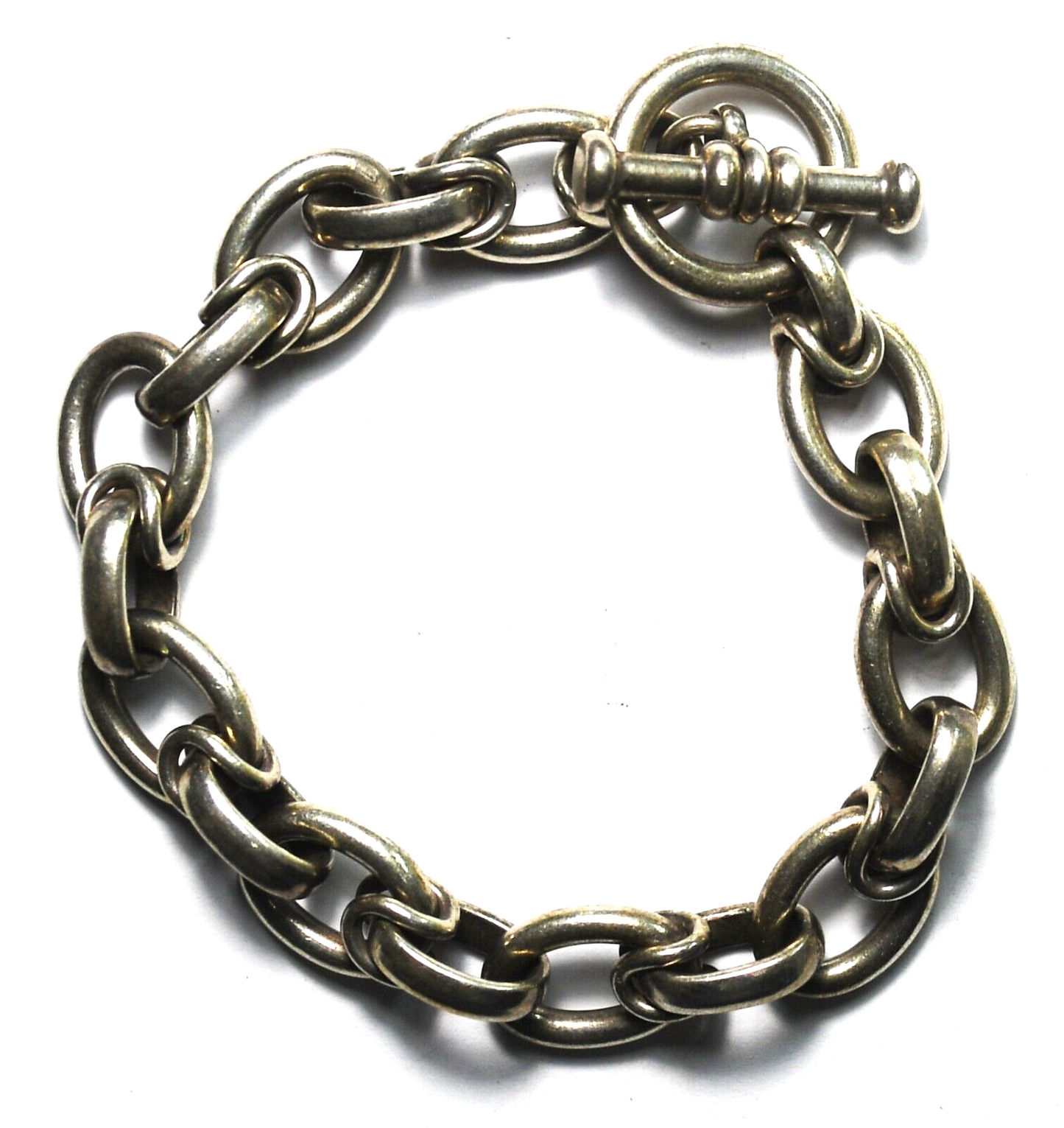 Sterling Silver Oval Link Chain Toggle Bracelet 6mm 8.25"