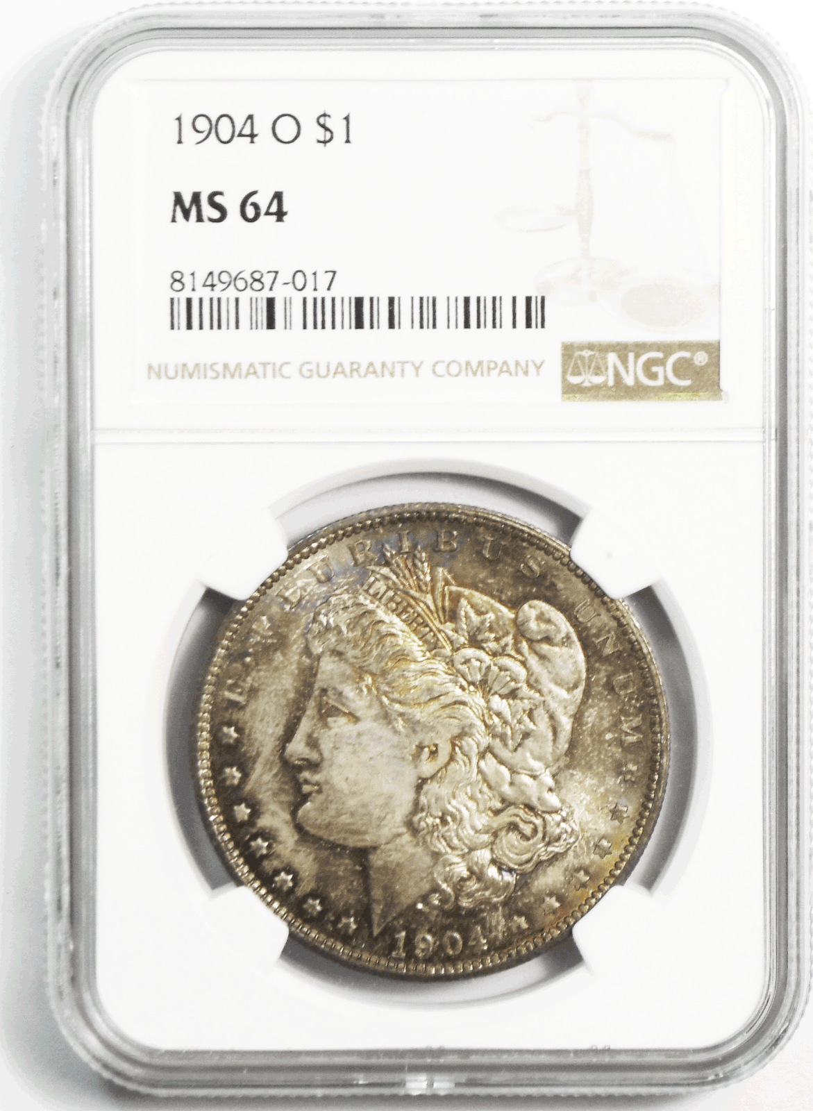 1904 O $1 Morgan Silver Dollar MS64 NGC Uncirculated New Orleans Rainbow Toned