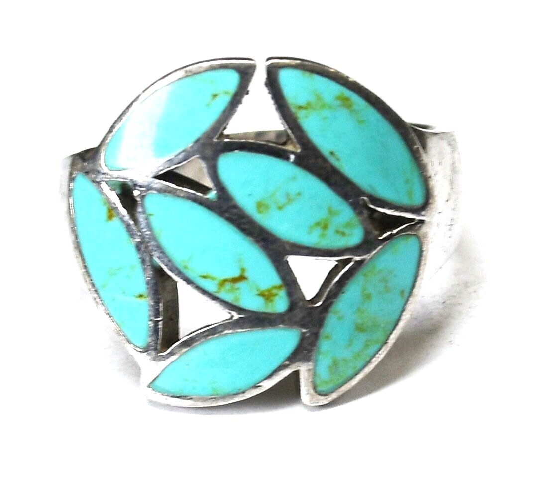 Sterling Silver Dyed Howlite Turquoise Ellipse Leaf Cluster Ring 18mm Size 9