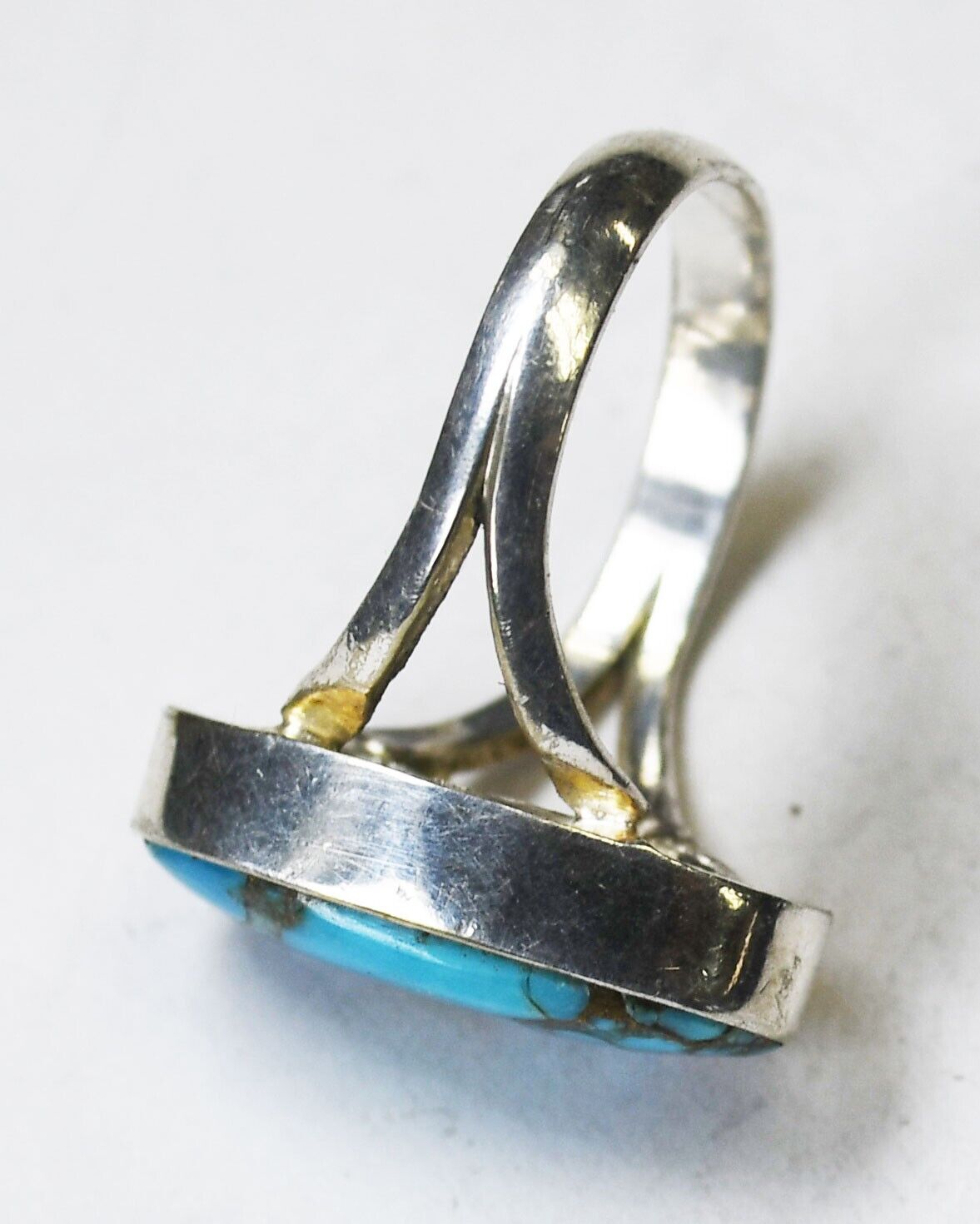 Sterling Silver Oval Turquoise Ring 21mm Size 8.25