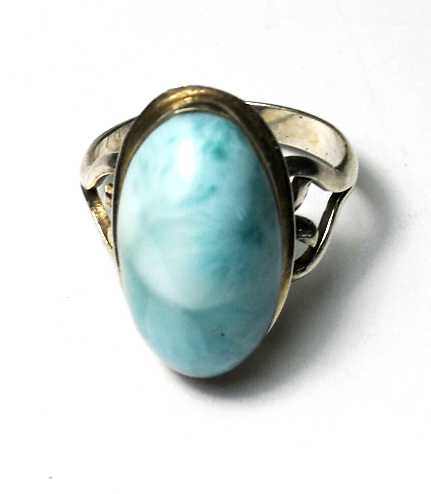 Sterling Silver Oval Larimar Solitaire Ring 22mm Size 8