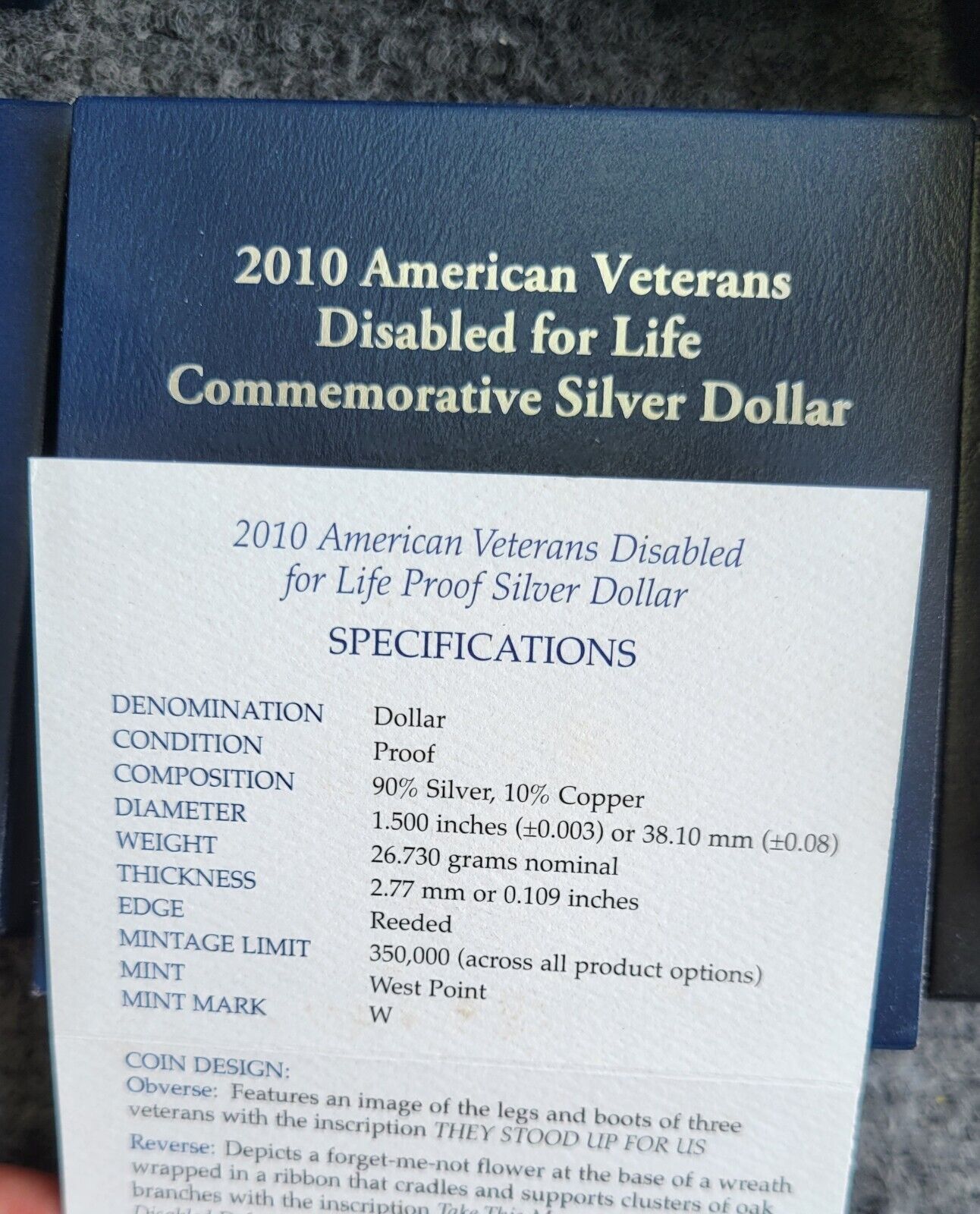 US Mint 2010, 07, 19 Commemorative Silver $1 Little Rock, Legion, Apollo, Vets