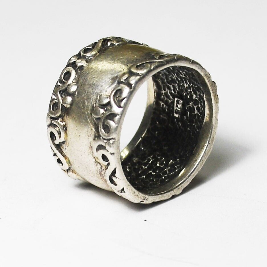 Sterling Silver Scroll Edge Band Ring 12mm Size 5.5