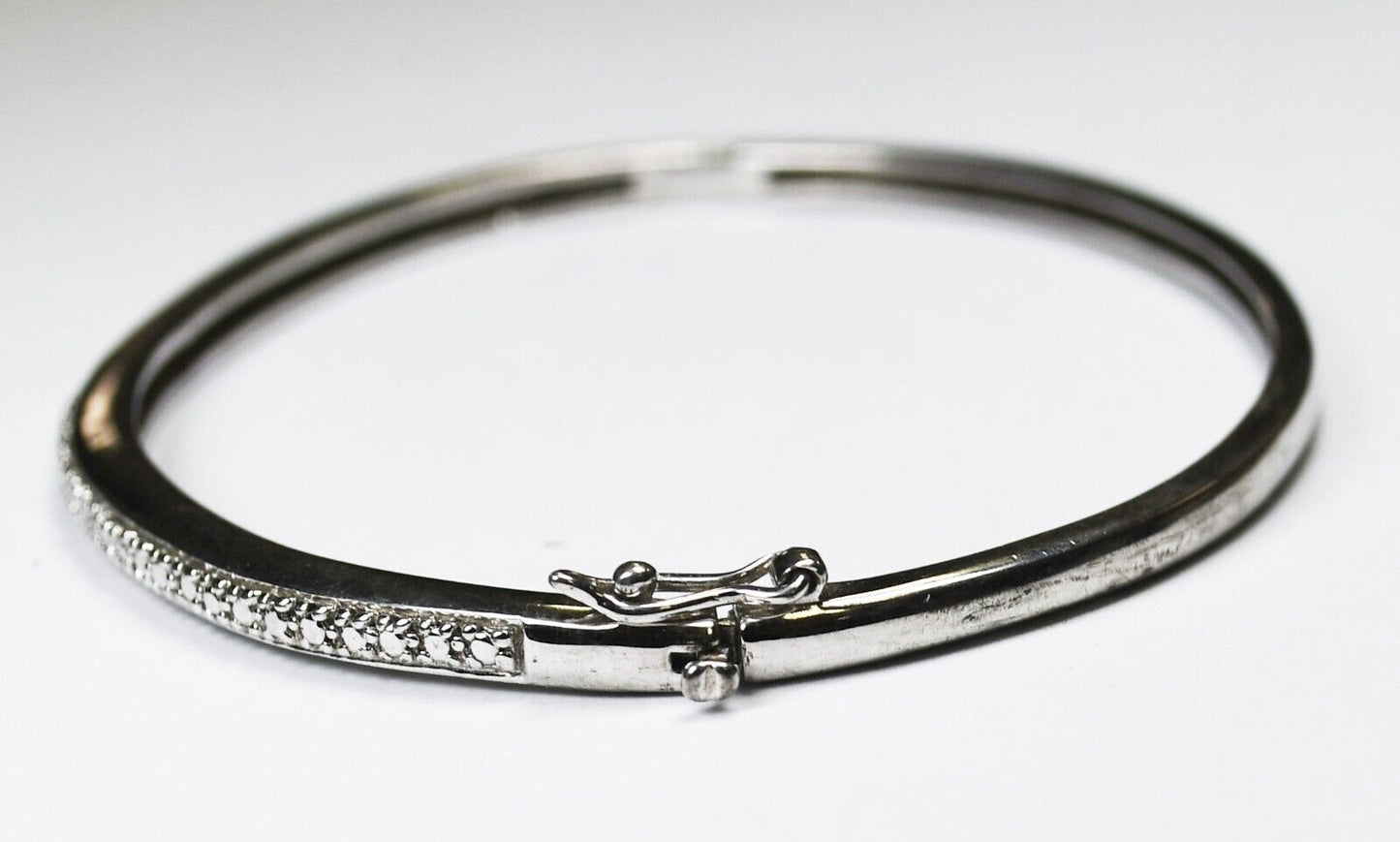 Sterling Silver Diamond Oval Bangle 3mm Bracelet