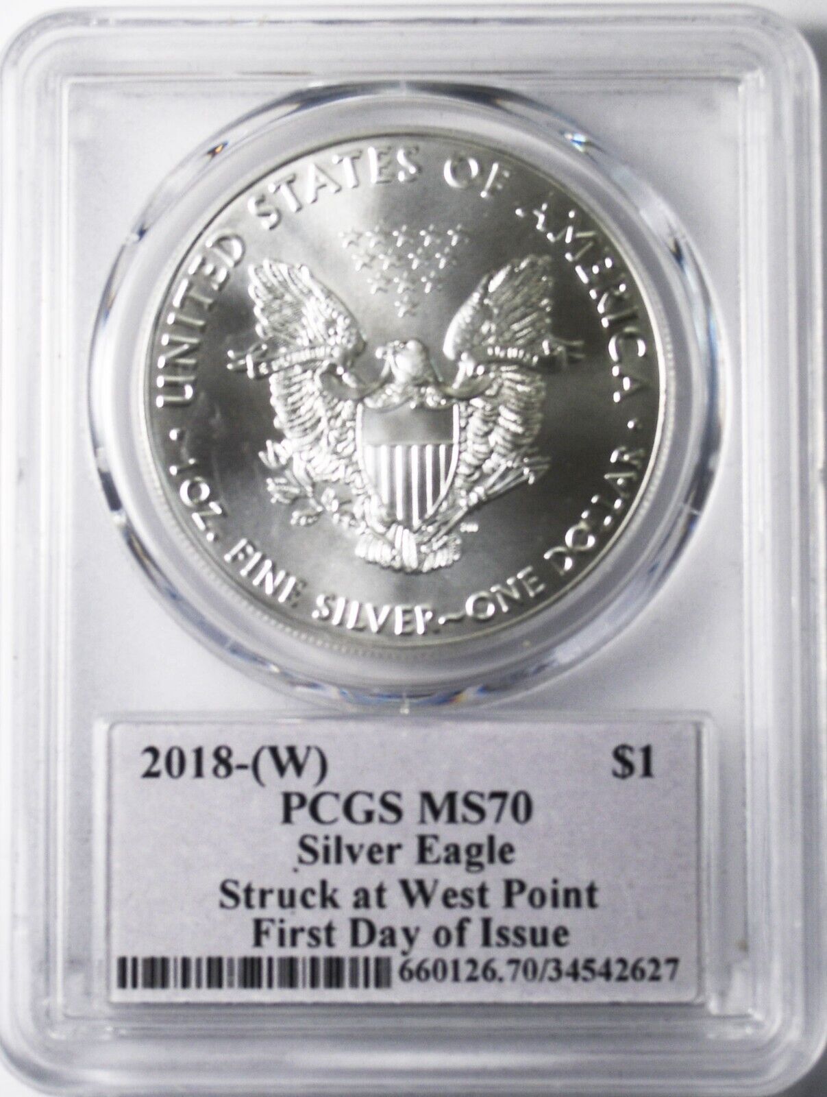 2018 (W) $1 Silver American Eagle PCGS MS70 Thomas Cleveland Struck West Point