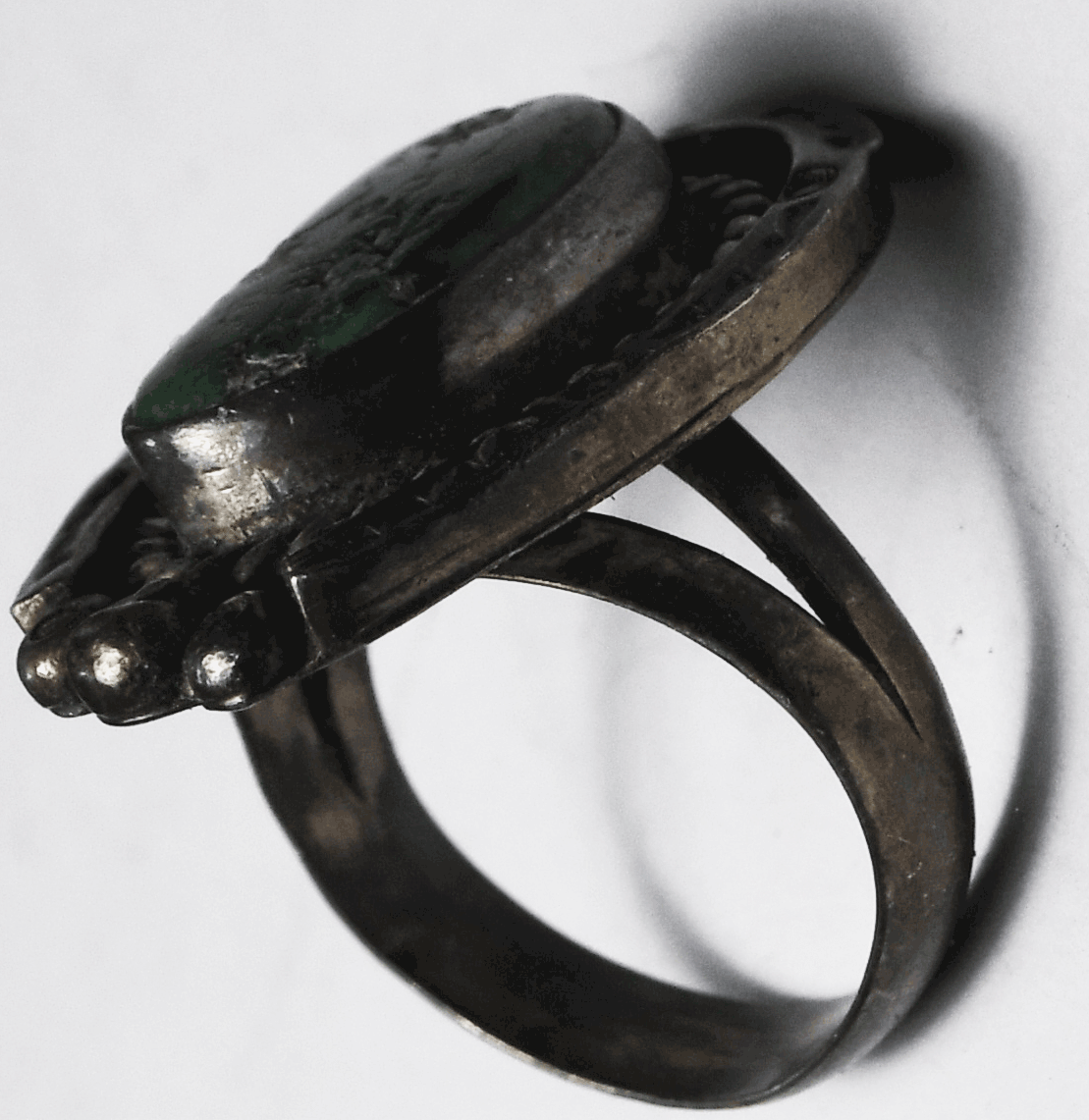 Antique Sterling Silver Green Turquoise Horse Shoe Ring 25mm Size 8