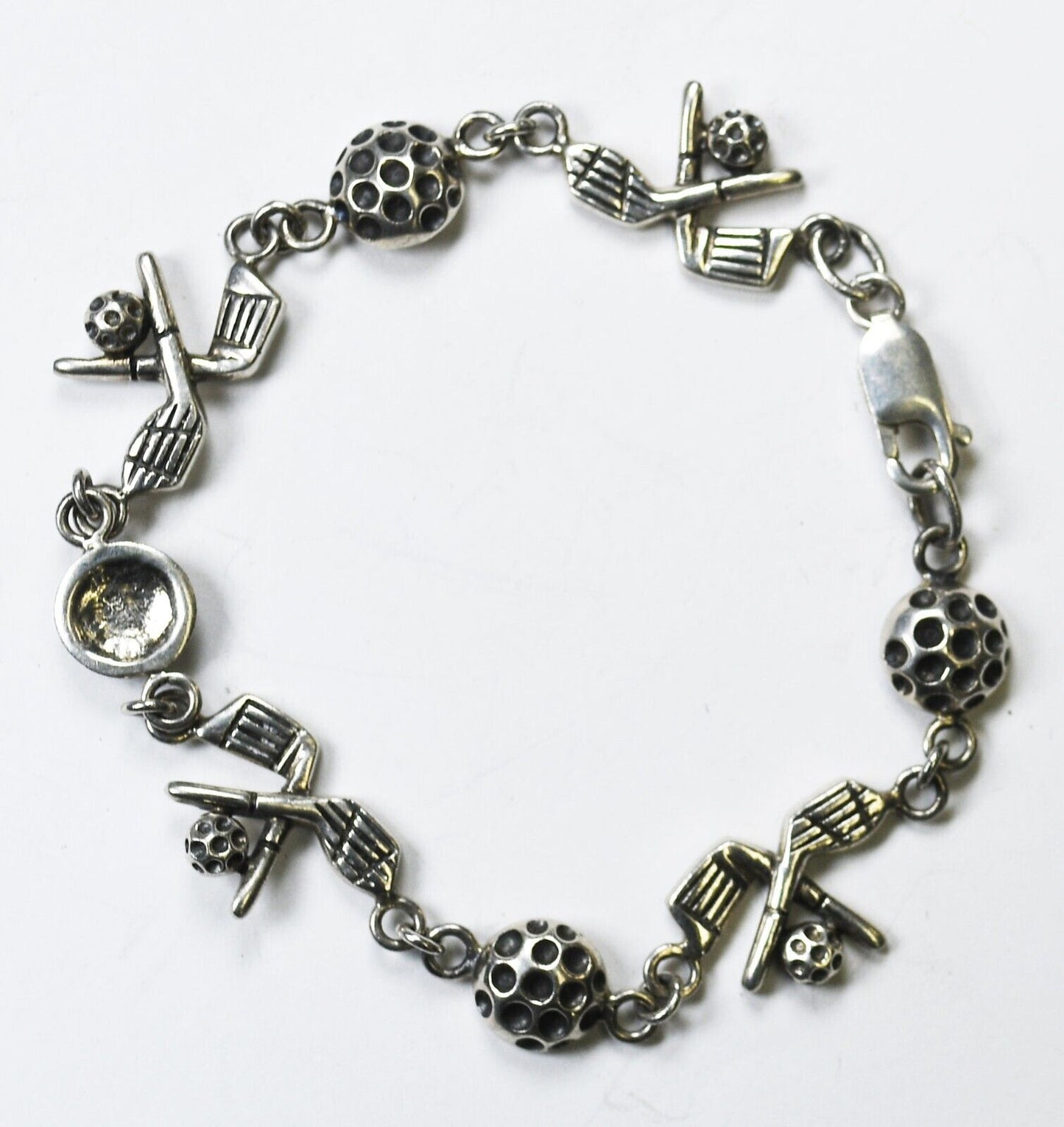 Sterling Silver Gold Ball Club Chain Bracelet 12mm 7.5"