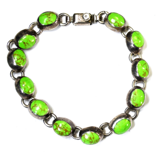 Sterling Silver Mexico Lime Green Dyed Howlite Bracelet 9mm 7.25"